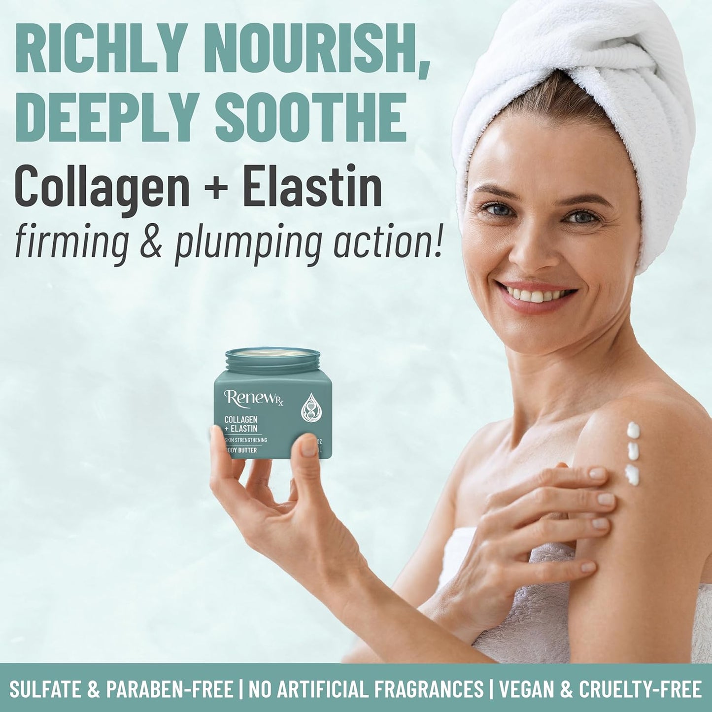 Collagen + Elastin Skin Strengthening Body Butter for Dry Skin – Hydrating & Firming Skin Care, Vegan Skincare, 16 oz