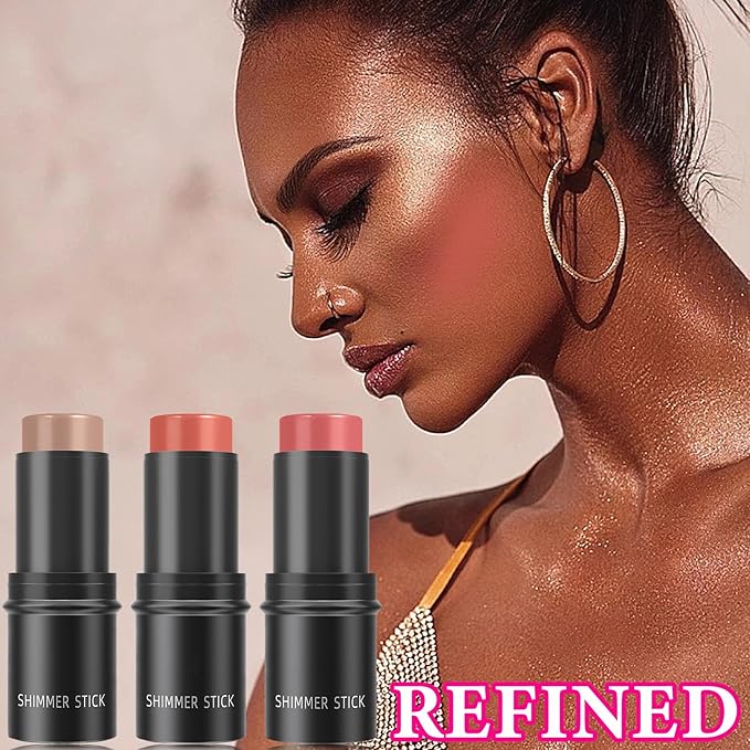 3 Pcs Cream Blush Stick Set,Face Shadow Shading Stick Long Lasting Non-greasy Blush Stick for Women,Lightweight Concealer Waterproof Face Contouring Makeup Pen for Cheek & Lips & Eyes(04#,05#,06#)