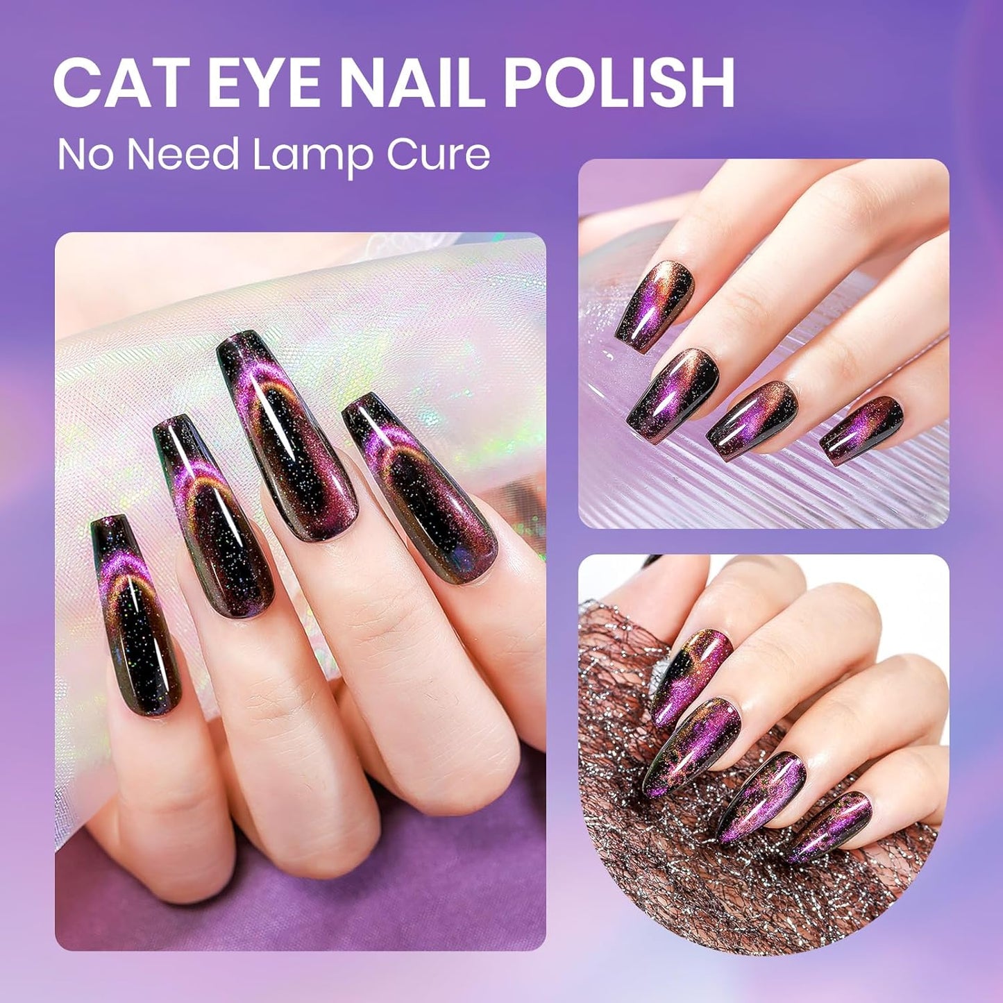Magnetic Nail Polish Non Gel, Cat Eye Nail Polish Quick Dry Fingernail Lacquer DIY Manicure Gift For Women Girls 16ml with Magnet Stick