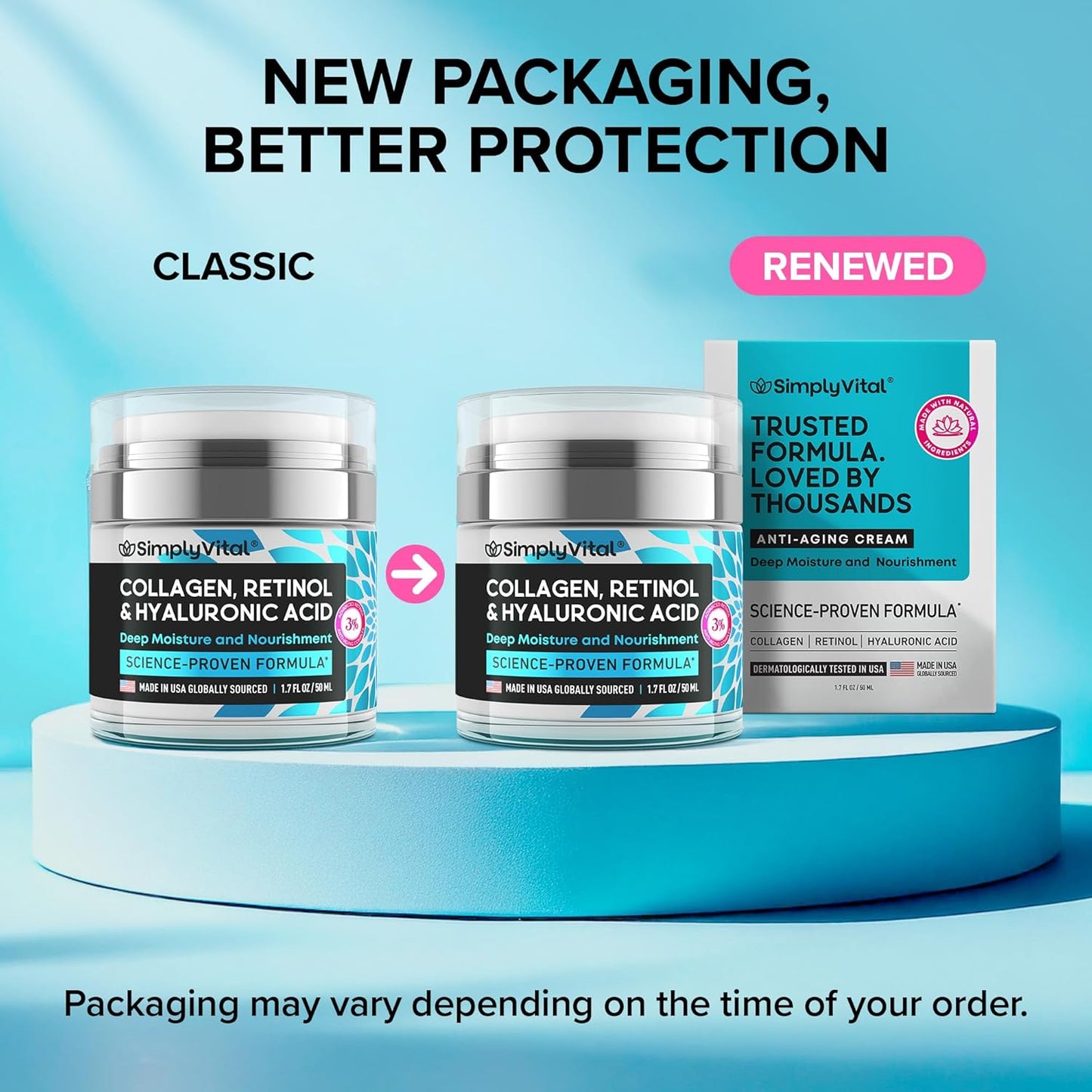 SimplyVital Collagen, Retinol & Hyaluronic Acid Cream - Anti-Aging Face Moisturizer for Face, Firming Skin Care Neck & Décolleté - Made in USA, Daily Moisturizer Face Cream Day & Night - 1.7 fl.oz.