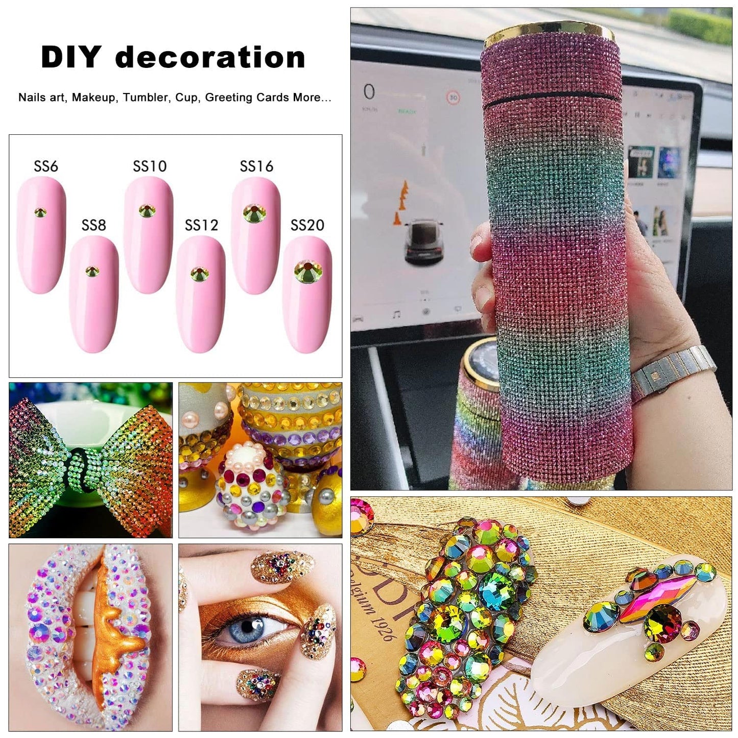 4240Pcs Flatback Rainbow Rhinestones Glass Crystal Gems for Nail Art Face Makeup Sparkly Round with Tweezers and Picking Pen (SS6~SS20 Set)