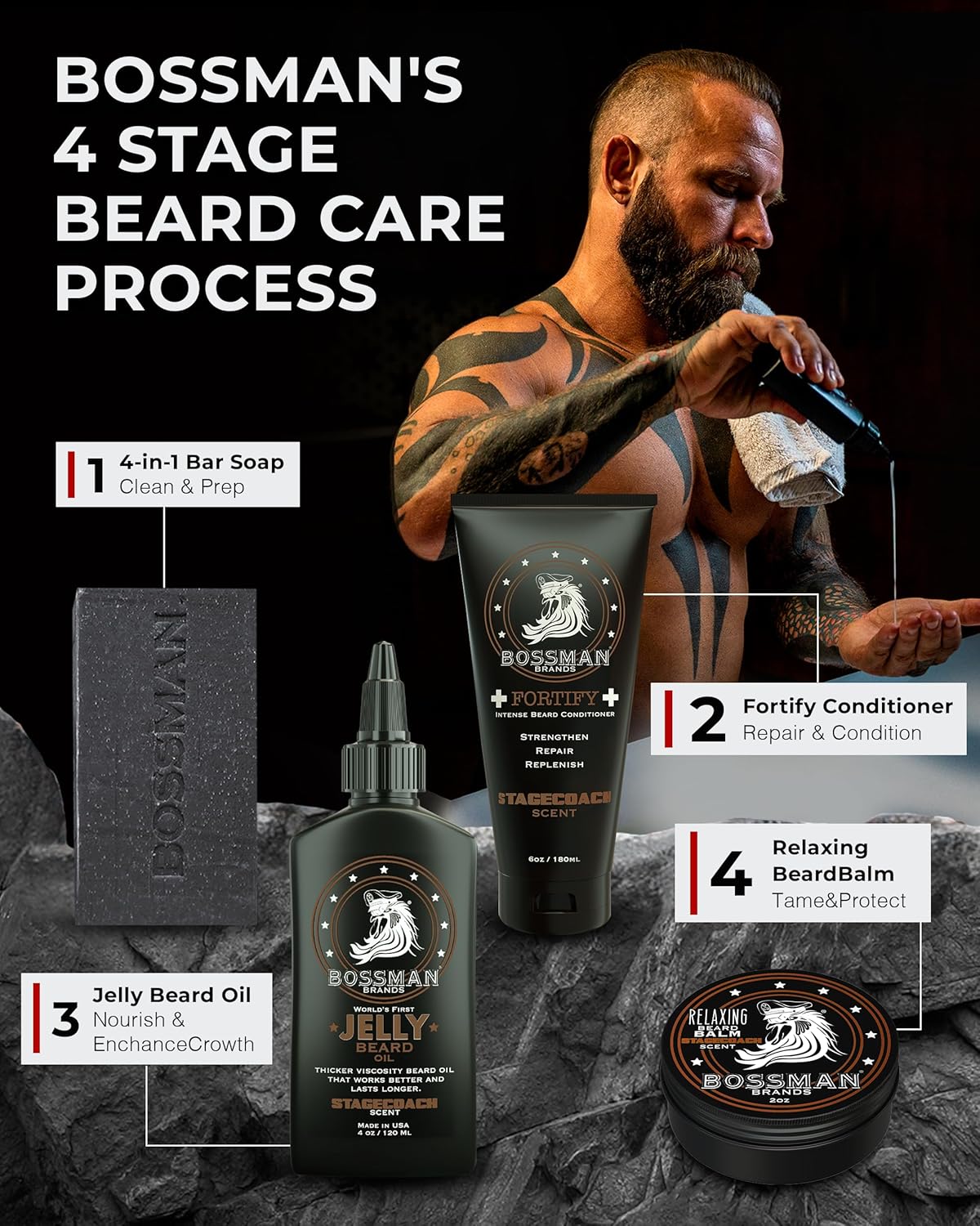 Bossman Beard Conditioner Variety Pack - Softener and Moisturizer Beard Grooming Care Kit for Men - Beard Cream and Lotion - Made in USA - 6 Scents