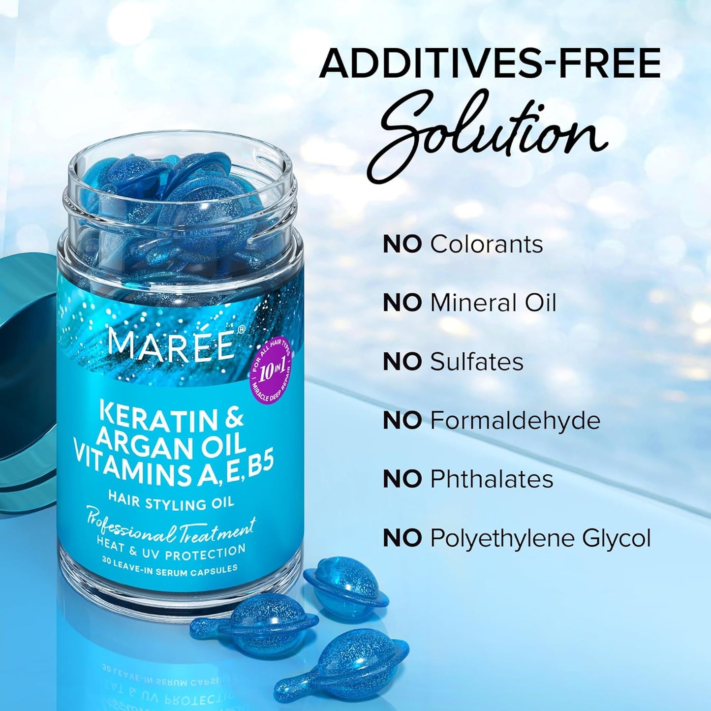 MAREE Hair Vitamins - Hair Oil for Frizzy - Keratin Styling Capsules 2 PACK with Jojoba & Argan Oil - Anti Frizz Serum for Women - Frizzy, Damaged, Dry - Sérum Gotas & Aceite Para el Cabello