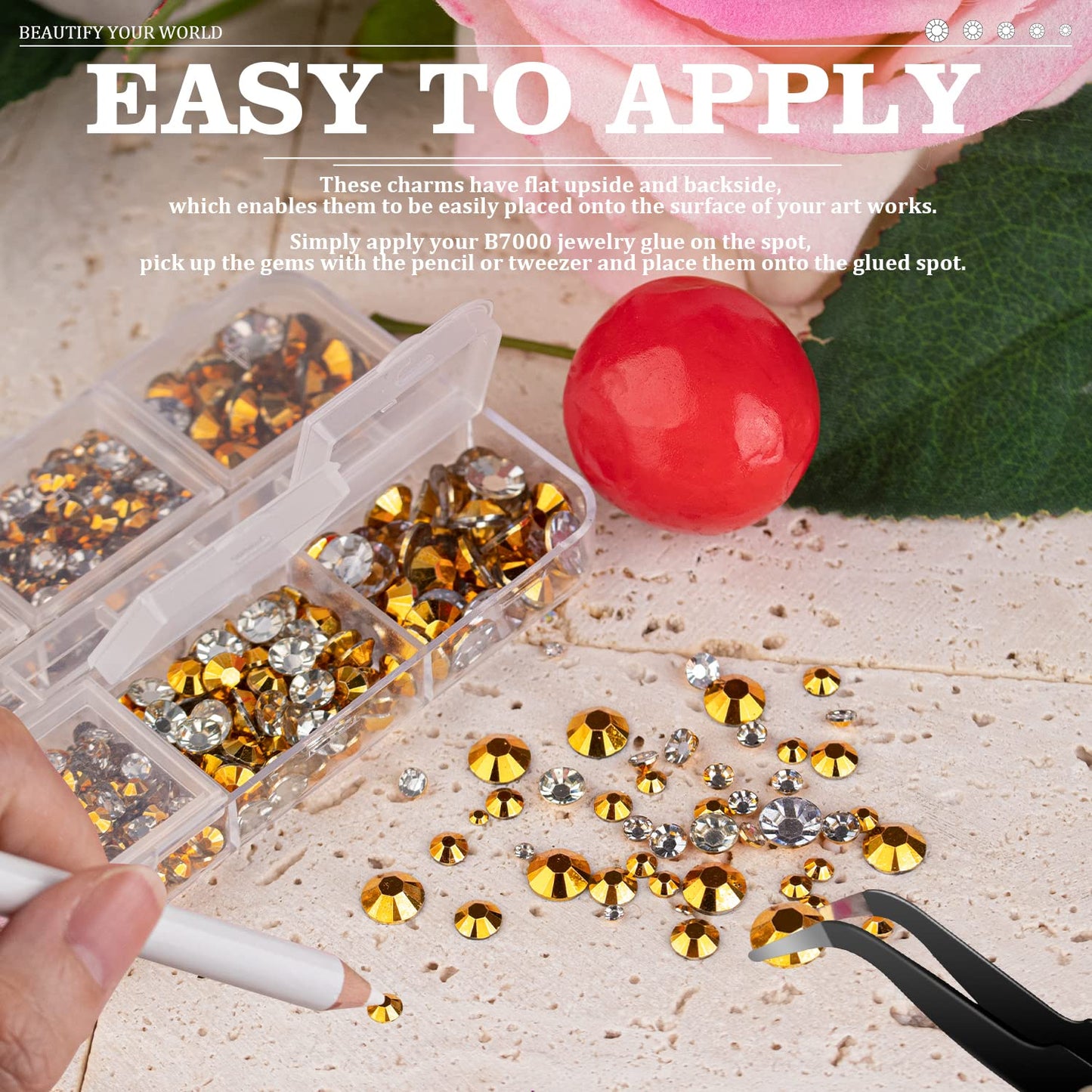 Resin Rhinestones Crafting, 2/3/4/5/6mm Flatback Jelly Rhinestones, 3 Box Mineral Gold Non Hotfix Crystal Gems for Bedazzling Crafts Mugs Tumblers Clothes Makeup Nail