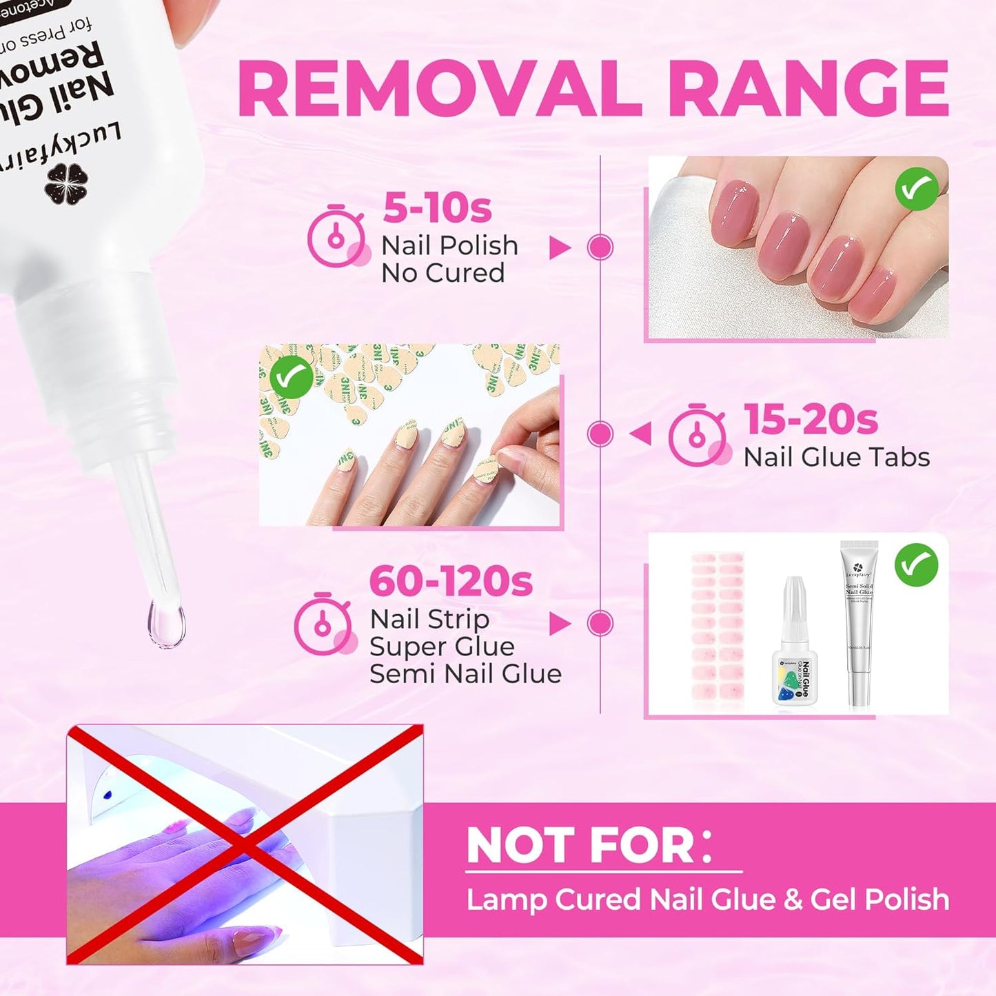 Nail Glue Remover for Press on Nails, 15ml Acetone-free Nail Polish Remover, Multi-Functional Glue Remover for Nails Tips, Quick Easy Gentle Removal, Not for Gel Polish