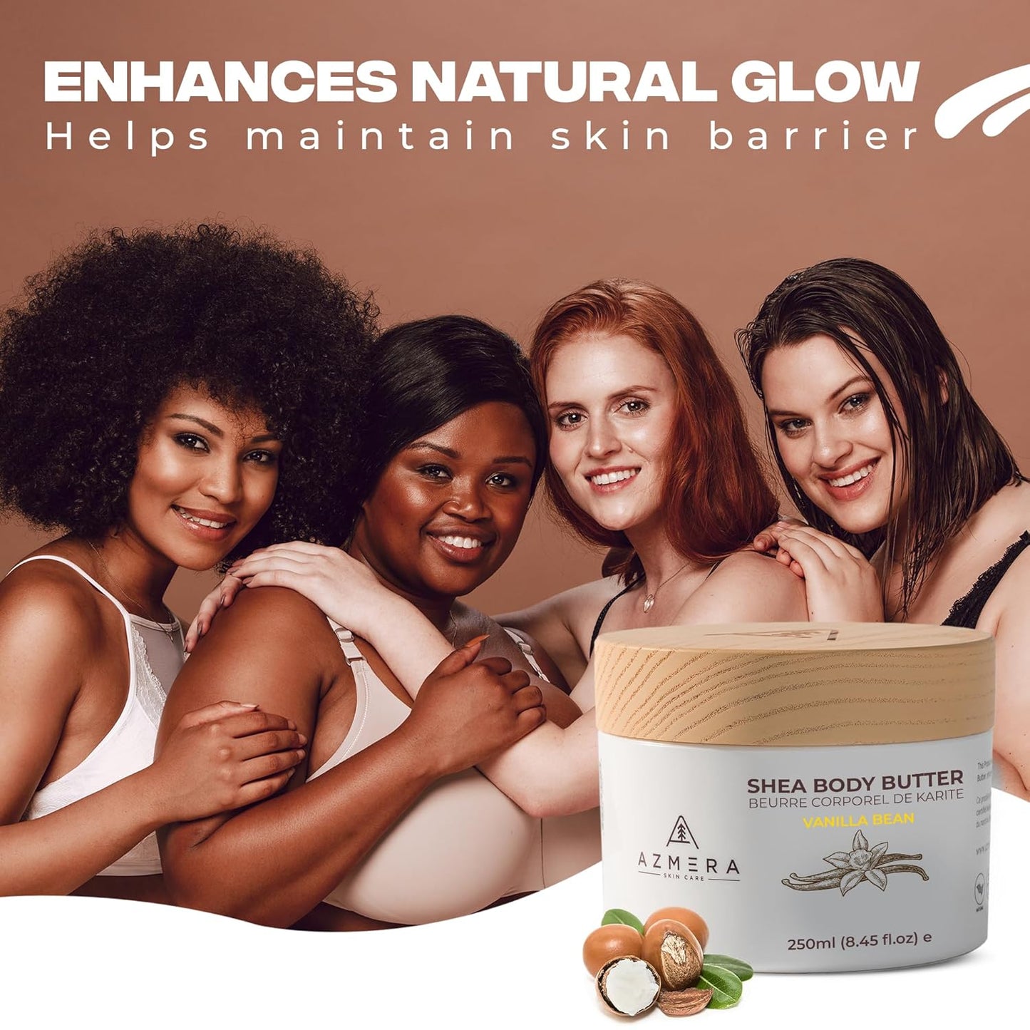 AZMERA Handcrafted Whipped Shea Body Butter – Luxurious Vanilla Bean Scented Moisturizer for Dry, Sensitive Skin, Argan Oil & Vitamin E – Vegan, Non-Greasy Skincare – 8.82 oz