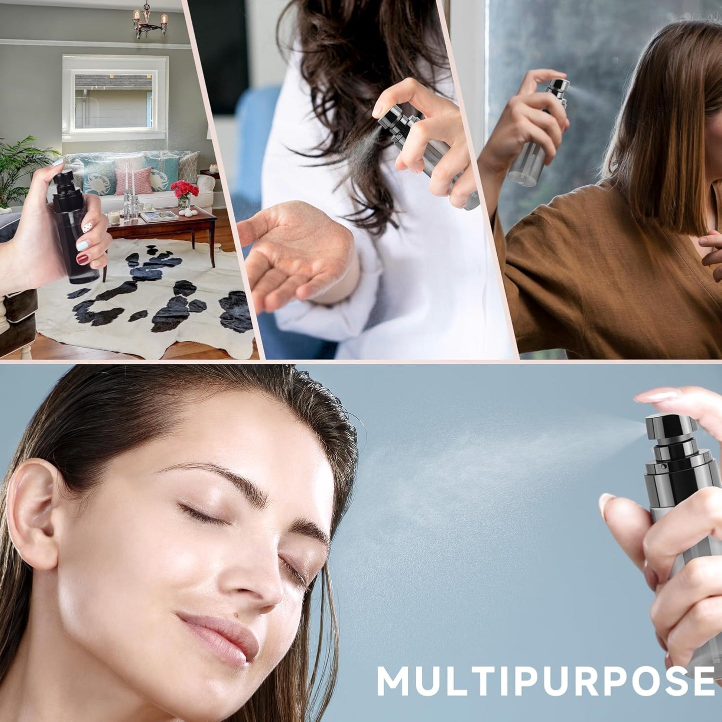 3Pack Small Spray Bottle, 4oz Black Plastic Fine Mist Mini Spray Bottles, Empty Refillable Travel Bottles for Hair, Cleaning, Salons, Planting, Skin Care