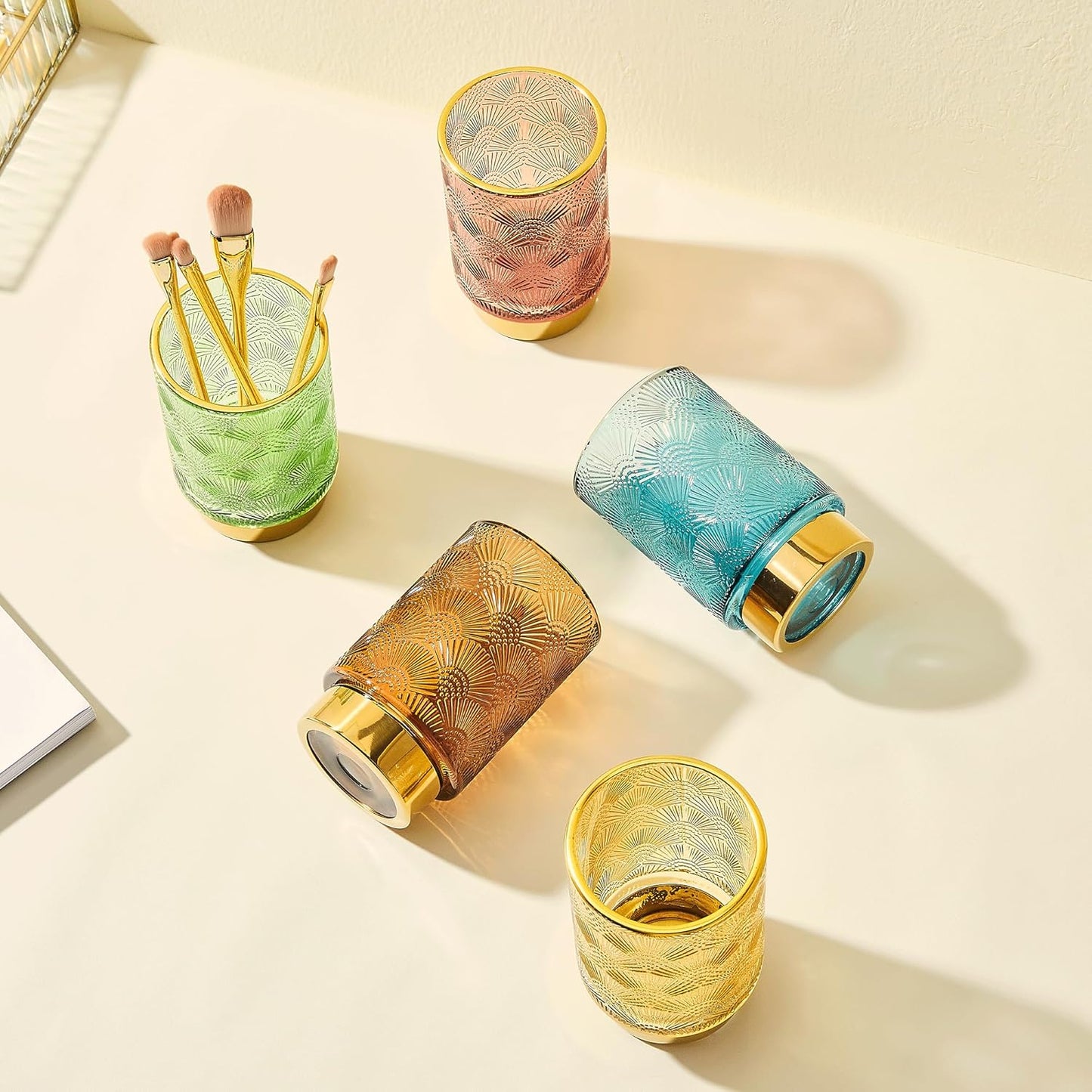 Makeup Brush Holder Organizer,Toothbrush Holders,Desk Pen Pencil Holder,Multifunctional Vintage Glass Brush Cup(A41-4-US)