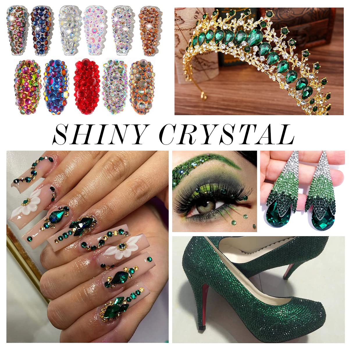 1440Pcs Dark Green Crystal Rhinestones,Glass Flatback Rhinestones Gemstones Small for Nail Face Makeup Art Crafts Clothes Decoration -(SS8,2.4mm,Dark Green)