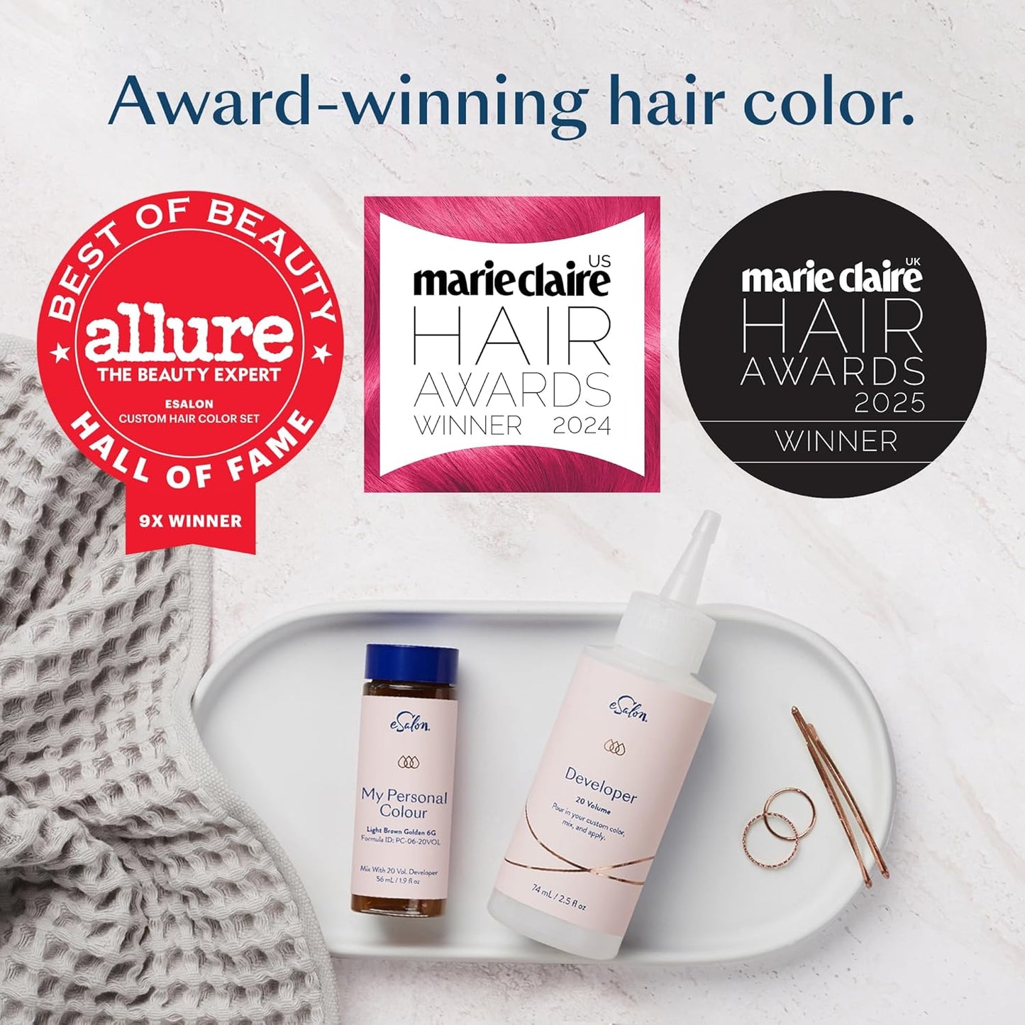 eSalon Permanent Hair Color & Hair Dye Kit - Dark Brown Natural Golden - Personal Colorist for Up To 100% Gray Coverage, All Hair Types - Professional-Grade Ammonia-Free Dye