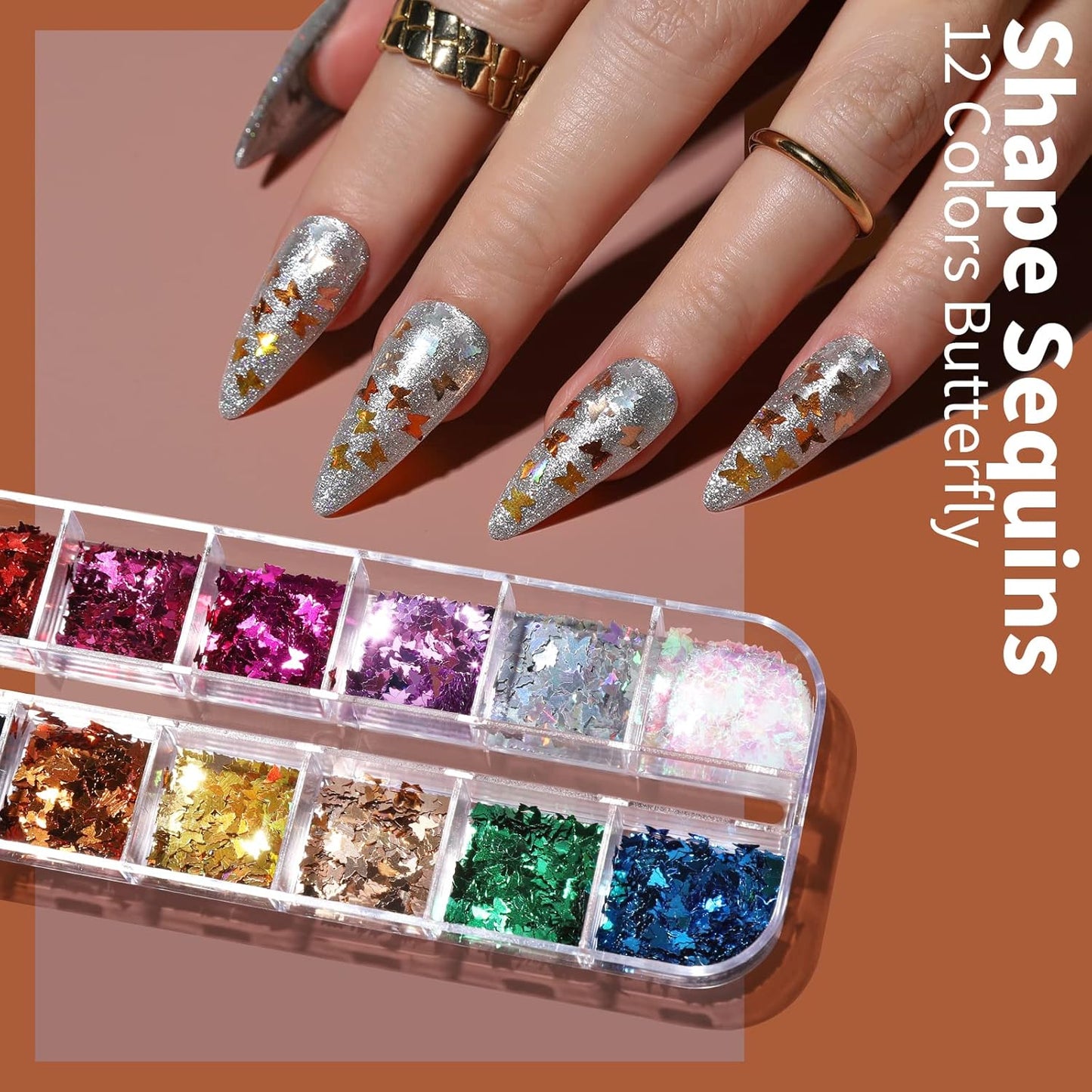 FANDAMEI Nail Art Brushes Set, Nail Art Kit, Nail Design Kit, Nail Art Dotting Pens, Nail Stickers, Butterfly Nail Art Sequins, Nail Foils, Nail Art Flakes Iridescent, Rhinestones For Nails