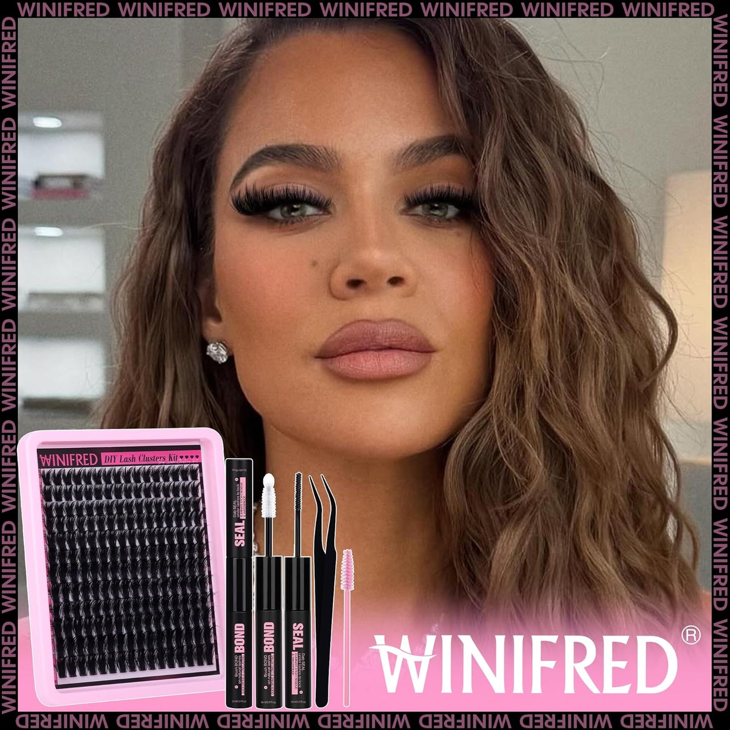 Winifred Wispy Lash Clusters Kit Lash Extension Kit Eyelash Clusters 10-18mm Natural Volume Cluster Eyelash Extensions DIY Individual Lashes Kit Lash Bond and Seal Lash Tweezers Brushes