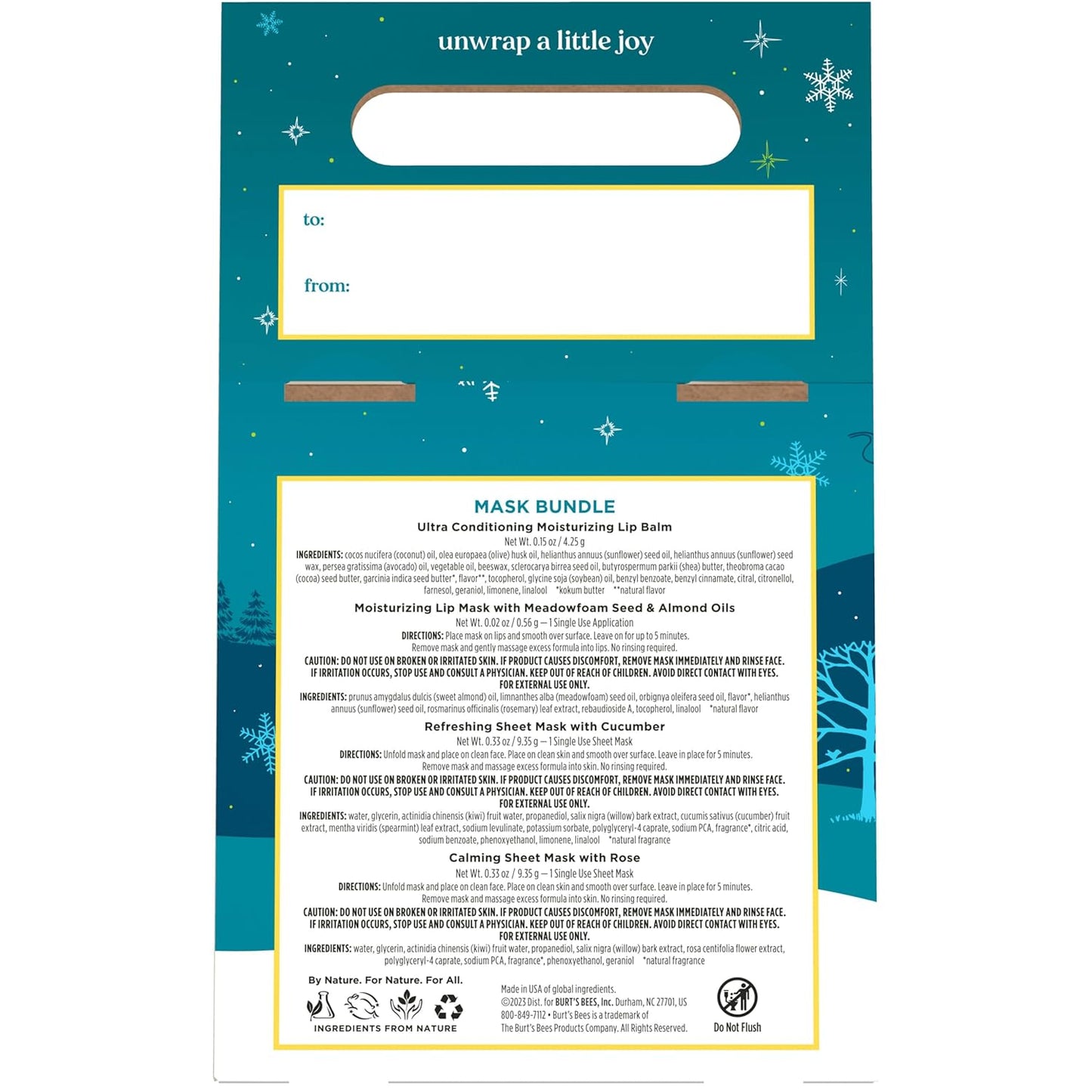 Burt’s Bees® Mask Bundle Gift Set; Moisturizing Lip Mask, Ultra Conditioning Lip Balm, Refreshing Sheet Mask, Calming Sheet Mask; Festive Packaging; 1 Gift Set (Pack of 6)