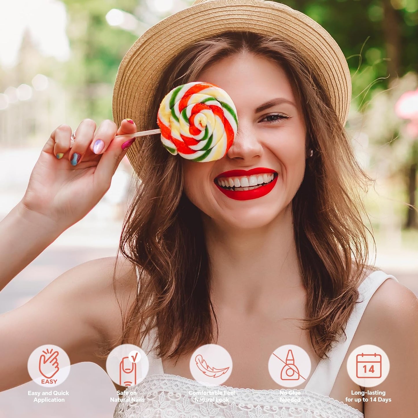 Semi Cured Gel Nail Strips-Candy Color Nail Strips Long Lasting Easy Apply At Home Manicure Kit Shiny Finish for Women and Girls Works with Any UV/LED Lamps(Kandinsky Swirl)