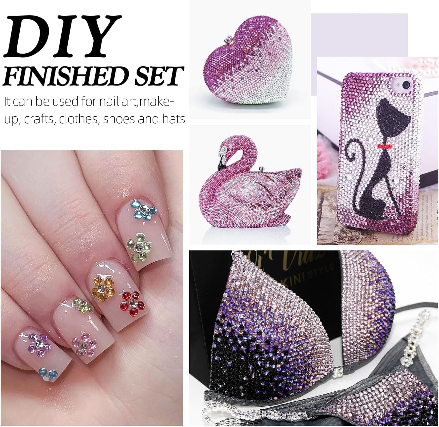 Light Amethyst Flatback Rhinestones, Glass Rhinestones for Nail Art and Craft, Glue Fix, Loose Crystal Gemstones(Lt.Amethyst, SS12, 2880pcs, 2.9-3.0mm)