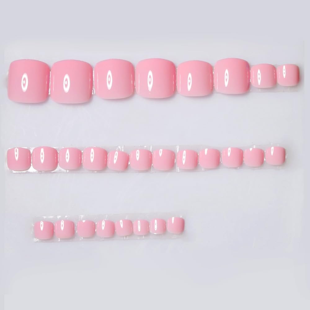 Macaron Pink Press on Toenails Short Solid Color Toe Nail Press ons Fake Toe Nails False Toenail, Full Cover Acrylic Glue on Toenails for Women Manicure