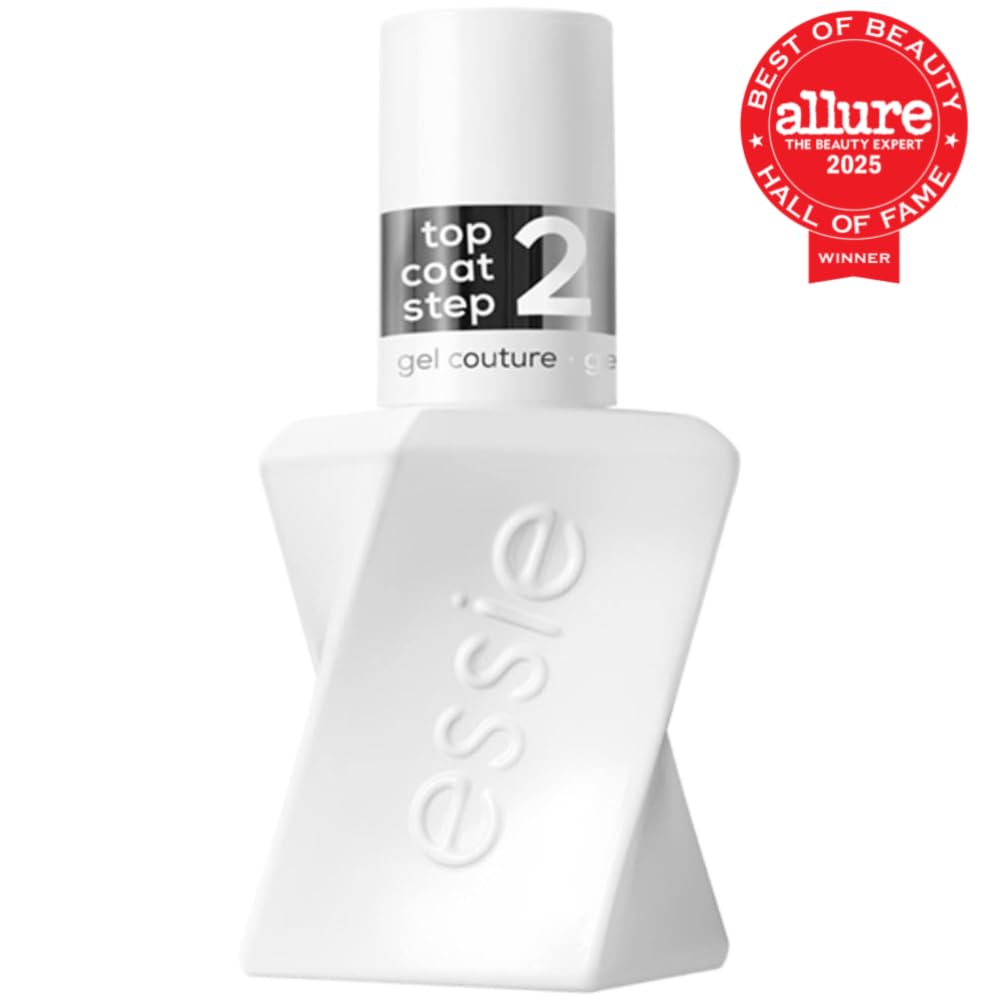 Essie Gel Couture Long-Lasting Nail Polish, Vegan, Clear, Shiny Top Coat, 0.46 fl oz