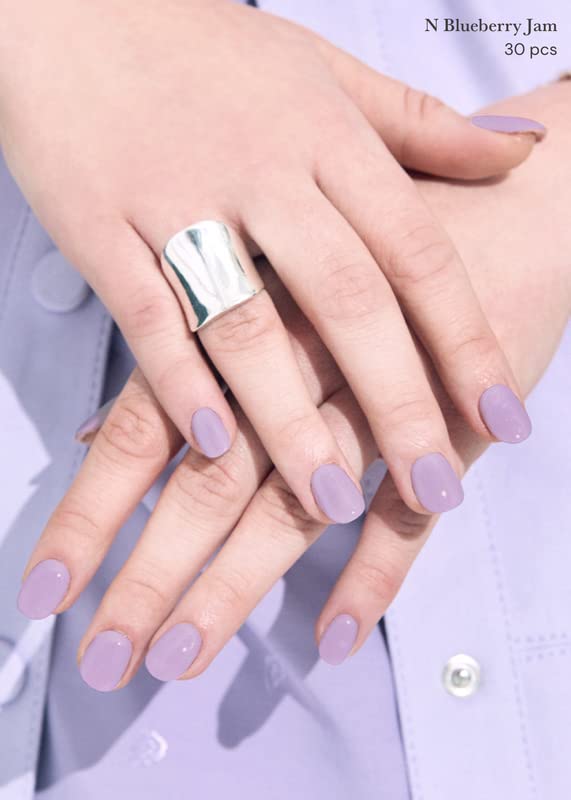 ohora Semi Cured Gel Nail Strips (N Blueberry Jam) - Purple, Solid, Works with Any UV/LED Lamps, Salon-Quality, Long Lasting, Easy to Apply & Remove - Includes 2 Prep Pads, Nail File & Wooden Stick
