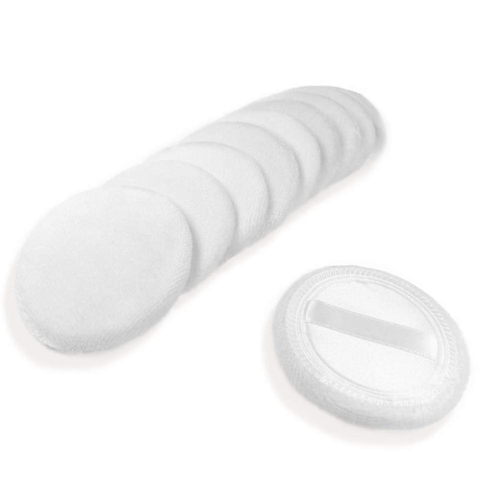 10pcs Powder Puff Cotton Cosmetic Powder Face Makeup Puffs Pads with Ribbon for Loose and Foundation 2.36 inch. (White)