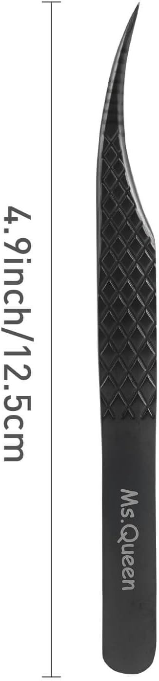 Ms.Queen Isolation Tweezers for Eyelash Extensions, Fiber Grip Dolphin Shape Lash Tweezers for Classic & Individual Eyelash Extensions,Black