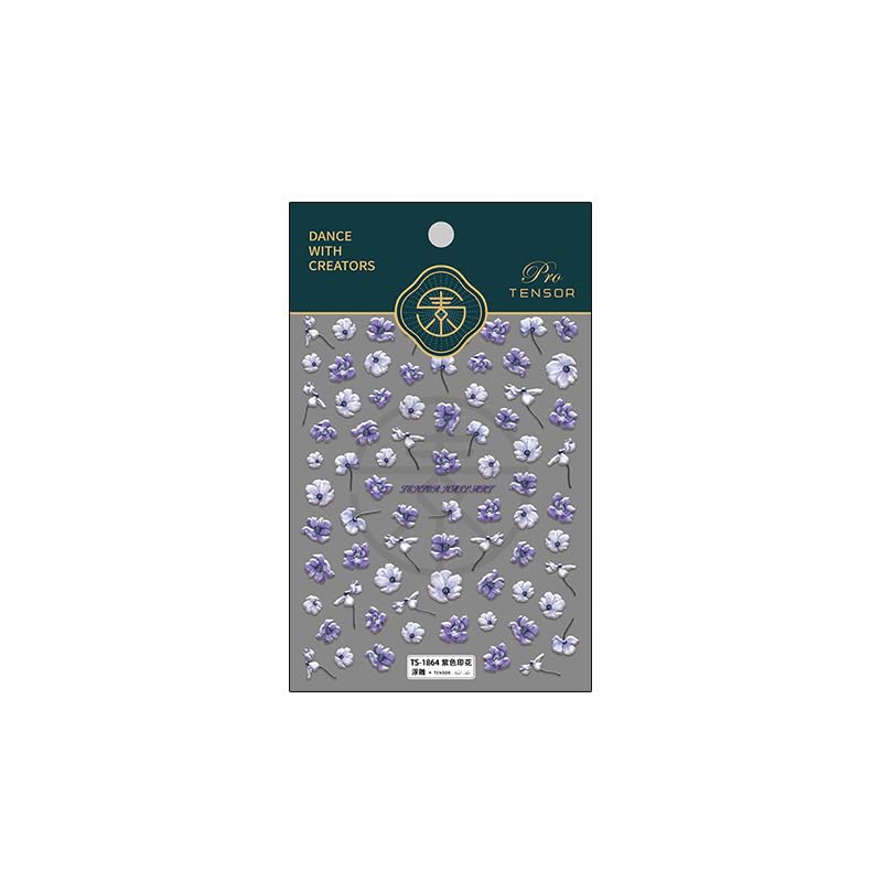 Flower Nail Art Stickers 5D Embossed Purple Floral Nail Stickers for Nail Art Self-Adhesive Nail Design Stickers 1 Sheets Nail Art Decoration Nail Supplies Accessories (1, Purple Flower)