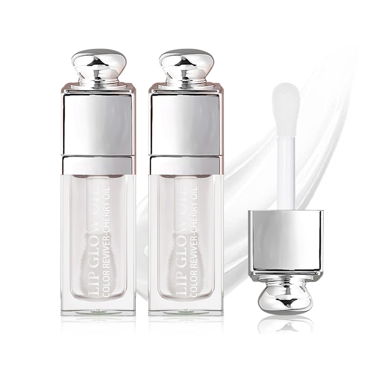 2PCS Hydrating Lip Glow Oil, Lip Oil Gloss Transparent Toot Tinted Nourishing Long Lasting Repairing Lightening Lip Lines (CLEAR) 0.2 OZ