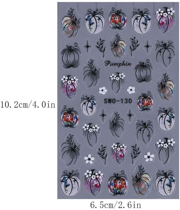 Halloween Nails Stickers Black Pumpkins Nails Sticker 3D Embossed White Flower Self Adhesive Sticker Nail Decals Black Bunch Nail Art Decals Halloween Decals for Nail DIY Manicure 2Sheet