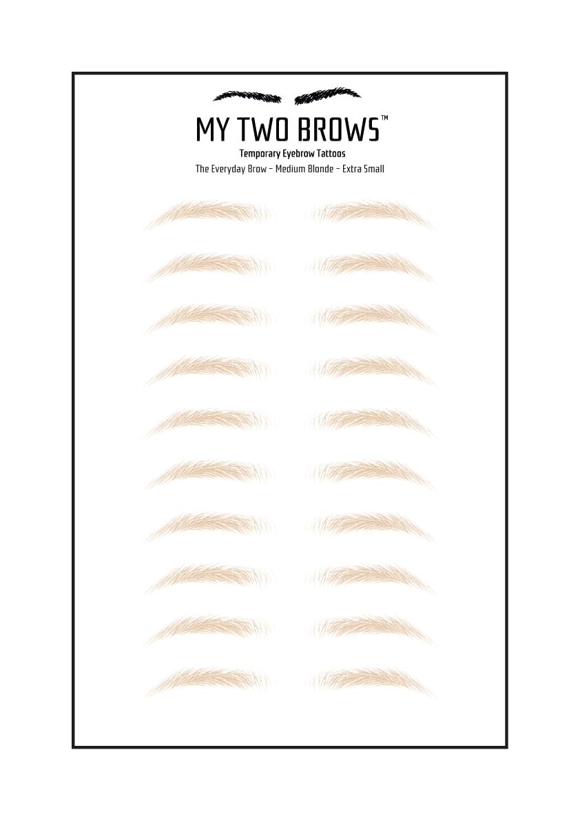 (10 pairs) Medium Blonde Temporary Eyebrow Tattoo - Extra Small Size - Waterproof & Smudgeproof - Everyday Brow Style Eyebrow Stickers - Sheet Lasts up to 30 Days - Won't Work on Existing Brows