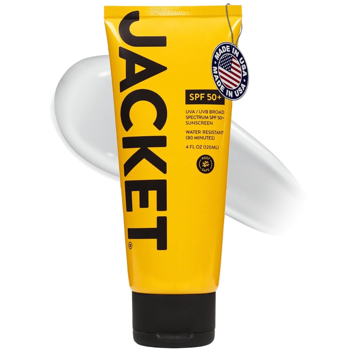 JACKET Sunscreen SPF 50+ | Mineral Sunscreen with Vitamin C | Water Resistant 80 Min, Natural, Reef Safe | UVA/UVB Broad Spectrum Protection for Face & Body, 4 FL Oz