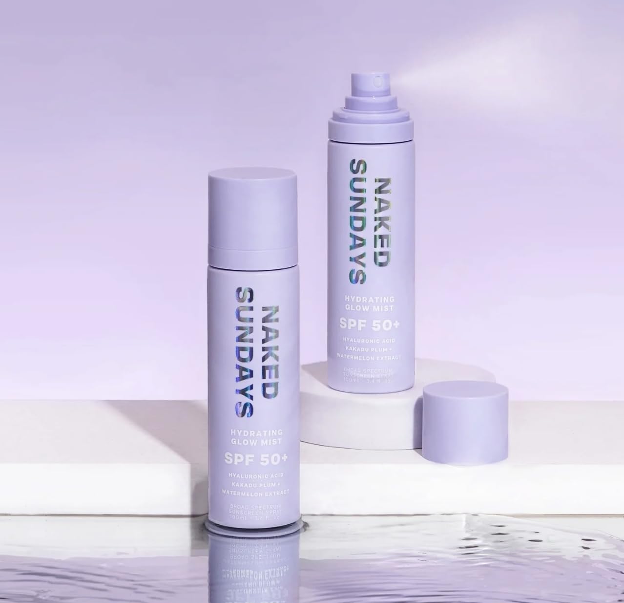 Naked Sundays SPF 50 Hydrating Glow Mist SPF Setting Spray and Face Sunscreen, Lightweight & Non-Greasy, Hydrating Ultra-Fine Mist with Hyaluronic Acid for All Skin Types, Makeup-Friendly - 2 pack