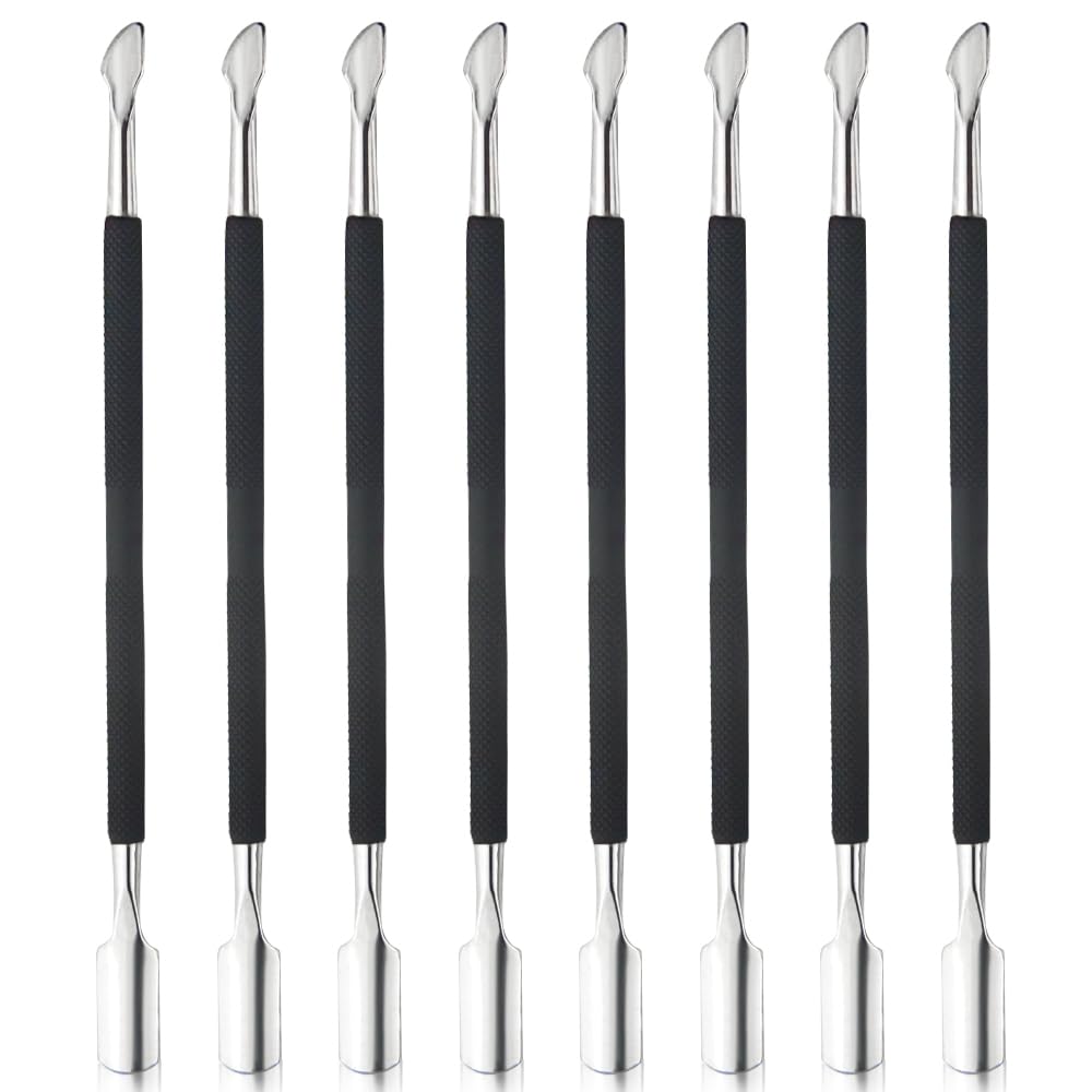 8 Pieces Nail Cuticle Pusher Stainless Steel Nail Polish Cuticle Remover Double Ended Manicure Nail Pedicure Tool Metal Cuticle Peeler Scraper for Fingernails and Toenails (Black)