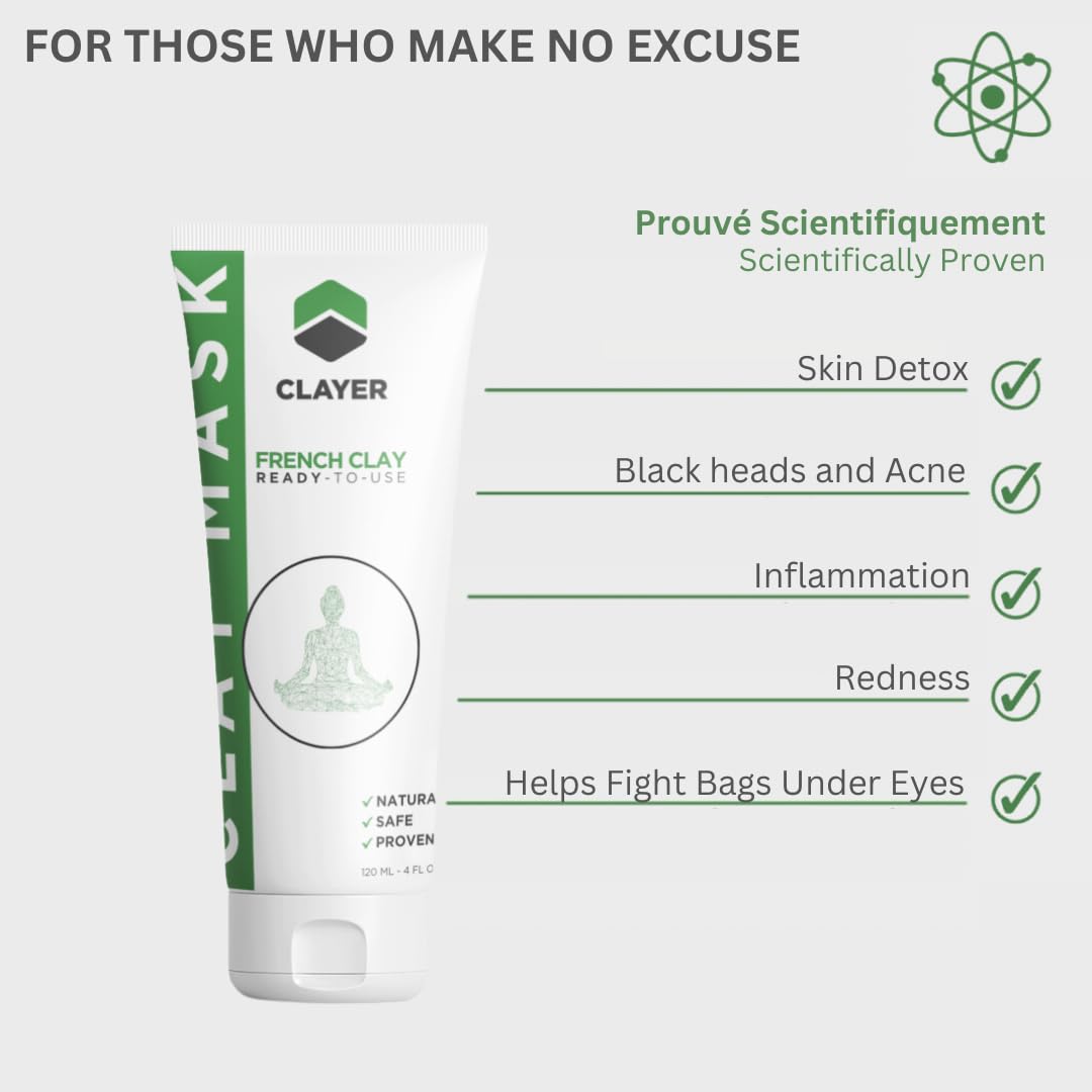 ACTIVE CLAY MASK - Ready-to-use HEALING Facial Mask & Body - HEAVY METAL FREE - 100% Natural - Blemishes, oily skin, detox, blackheads, pimples and more - 4 FL. OZ.