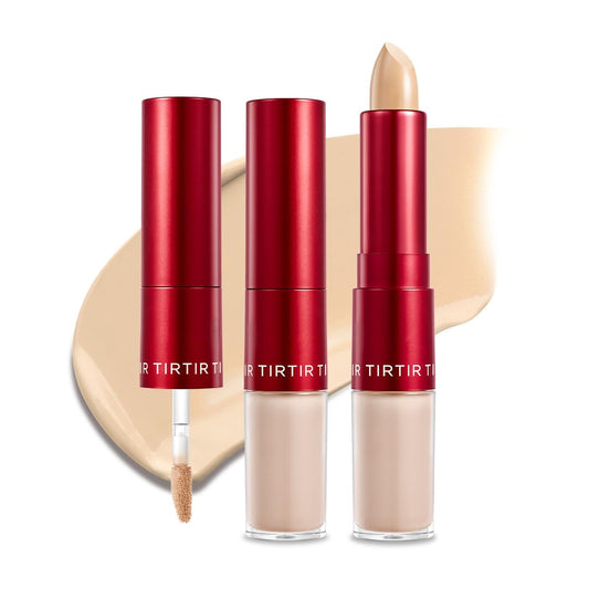 TIRTIR Glide&Hide Blurring Concealer - Creamy texture, Conceals dark circles and wrinkles, Dual formula (liquid tip & balm stick), Long-lasting wear, Korean Makeup, Korean Makeup, #3.5W, 0.28 Oz