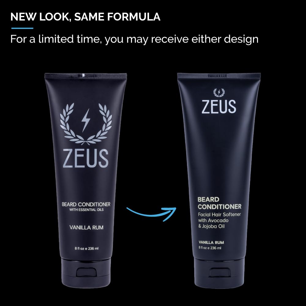 ZEUS Beard Conditioner Wash, Green Tea & Natural Ingredients to Cleanse & Soften Beard – MADE IN USA (Vanilla Rum) 8 oz.