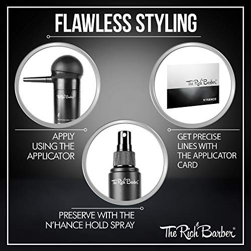 The Rich Barber N’Hance Hair Building Fibers, 3 Month Supply - Barber Hair Thickening Fibers, 25 grams - Grey Hair Concealer Spray - Sharper Hairlines, Thicker Beard & Fuller Hairstyling (Black)