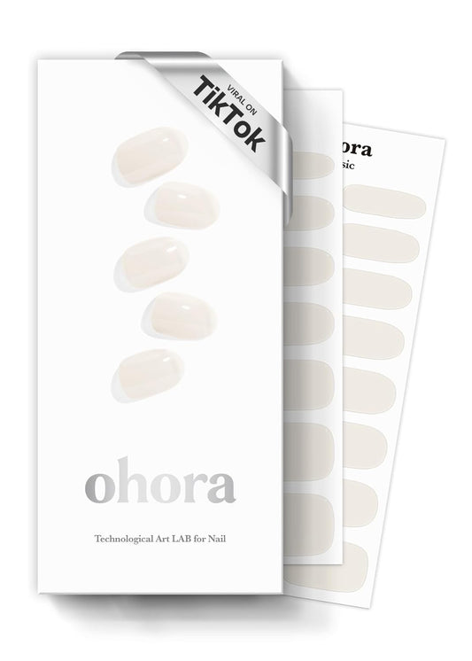 ohora Semi Cured Gel Nail Strips (N Cream Cotton) - White, Solid, Works with Any UV/LED Lamps, Salon-Quality, Long Lasting, Easy to Apply & Remove - Includes 2 Prep Pads, Nail File & Wooden Stick
