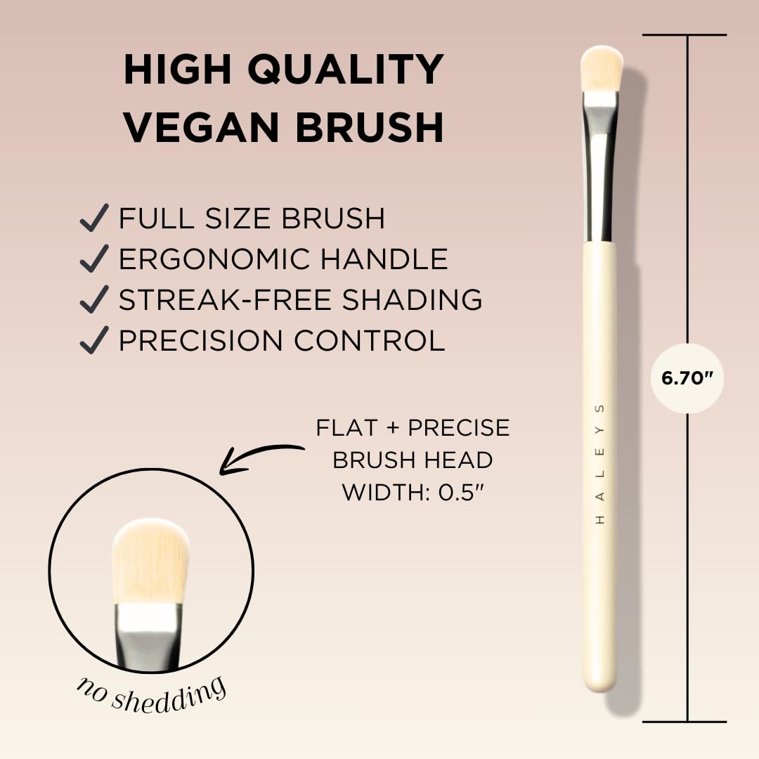 HALEYS Lid Eyeshadow Brush, Medium Flat Tapered Brush, Easy Blending and Shading for Building Eyeshadow Color, High-end Synthetic Bristles, Multi-tasking, for Cream and Powder Makeup, Vegan + CF