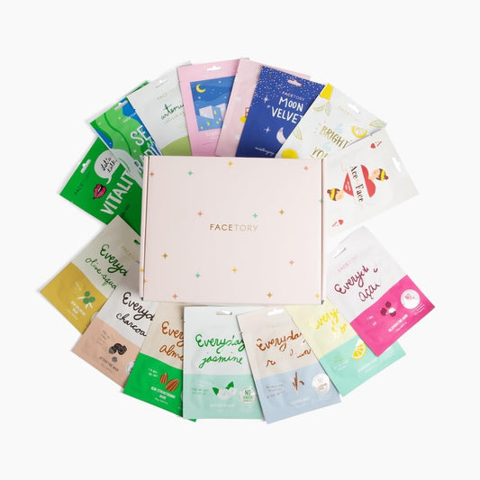 FACETORY K-Beauty Sheet Mask Gift Set – 15 Premium Korean Face Masks in Stylish Gift Box | Hydrating, Brightening & Soothing Skincare Variety Pack