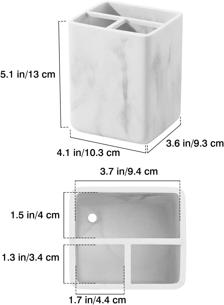 Luxspire Toothbrush Holders, 3 Slots Toothpaste & Toothbrush Holder for Bathroom, Resin Toothbrush Stand, Electric Toothbrush Holder with Drain Hole, Bathroom Organizer Countertop, Gravel White