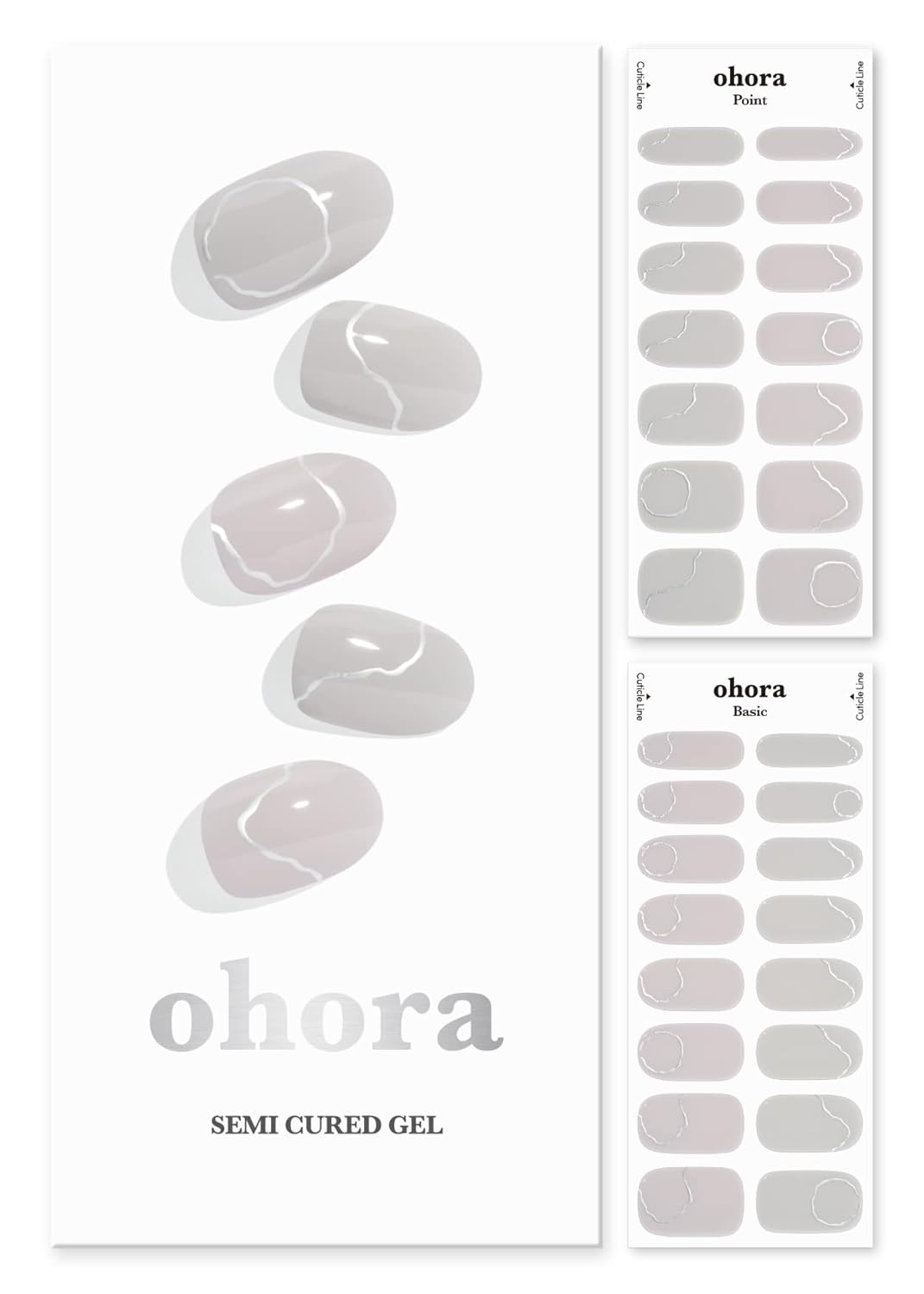 ohora Semi Cured Gel Nail Strips (N Silky Way) - Nude, Metallic, Works with Any UV/LED Lamps, Salon-Quality, Long Lasting, Easy to Apply & Remove - Includes 2 Prep Pads, Nail File & Wooden Stick