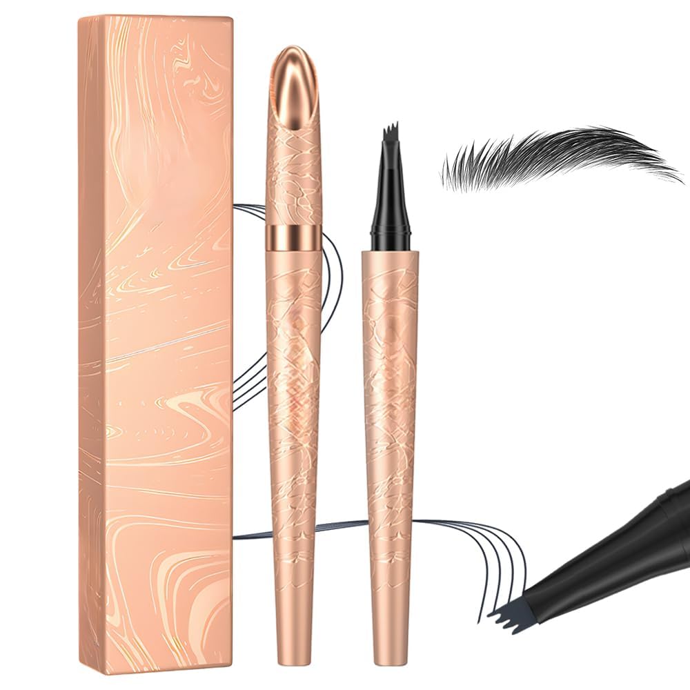 Microblading Eyebrow Pencil, 2025 New Waterproof Eyebrow Pencil, Premium Microblading Eyebrow Pen with 4 Tip, Long-Lasting Natural Magic Eyebrow Makeup Fine Stroke Eye Brow Pen for Women (Black)