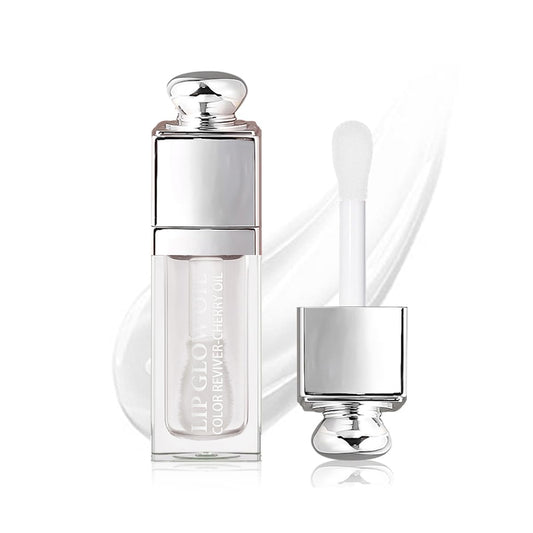 Hydrating Lip Glow Oil, Lip Oil Gloss Transparent Toot Tinted Nourishing Long Lasting Repairing Lightening Lip Lines (CLEAR) 0.2 OZ
