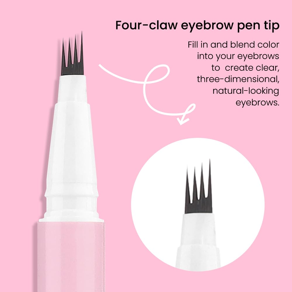 evpct 1Pcs Midium Brown Magic Microblading Eyebrow Contouring Pen Brow Pencil, with 4 Brush Micro-Fork-Tips Precise Applicator, Dual-ended Eyebrow Brush, Hair Like Strokes, Natural Looking Brows