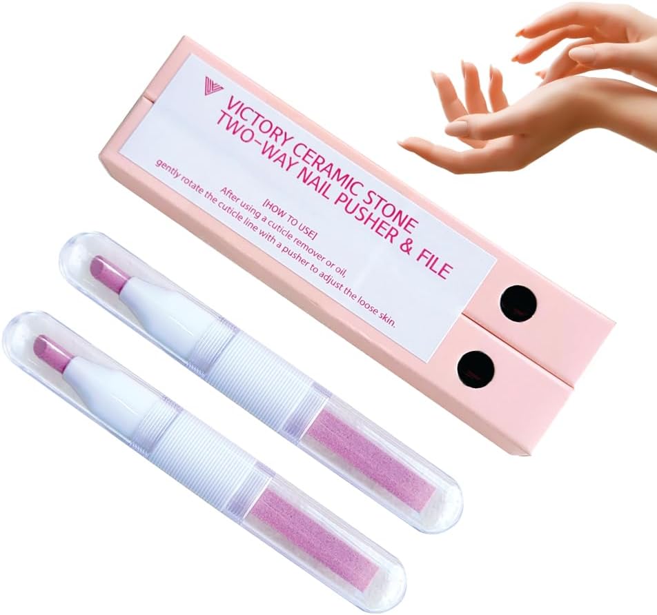 Ceramic Pusher Files for Nails, Manicure Fingernail Files with Cases, Professional Precision Filing Cuticle Remover, Manicure Stick, 2 Pieces