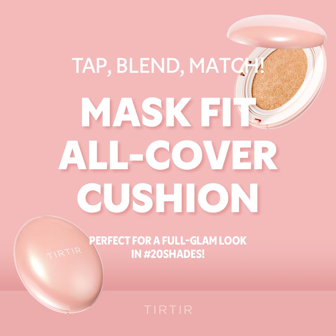 TIRTIR Mask Fit All Cover Pink Cushion Foundation | High coverage, Velvety Matte Finish, Lightweight, Flawless, Corrects Redness, Korean Cushion (#21N Ivory, Full Size, 0.63 Fl Oz)