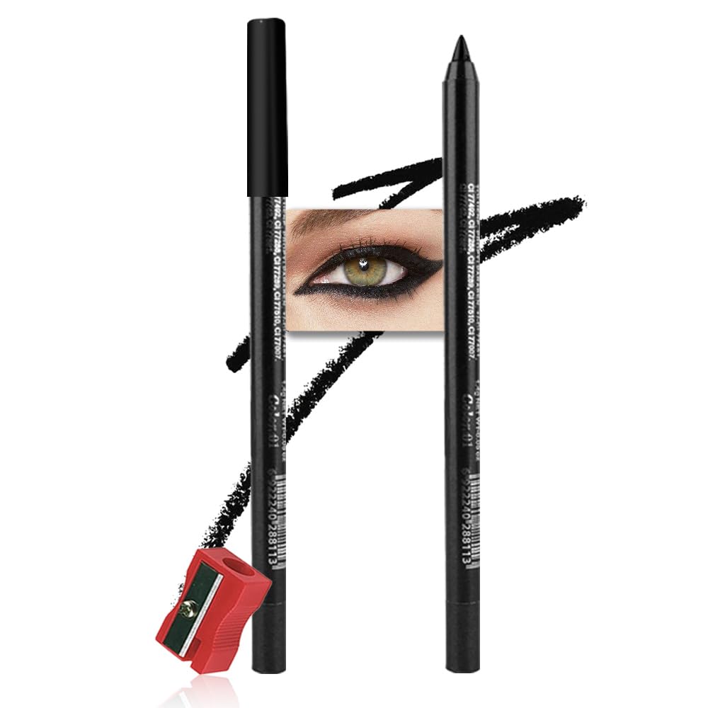 evpct Black Eyeliner Pencils for Eyes, Black Colored Eye Liner Pencil Pen Makeup Waterproof Smudge Proof, Colored Gel Waterline Eyeliner Liquid, Face Eye Paint Stick Lipstick Halloween Makeup 01