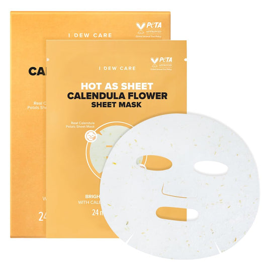 I DEW CARE Korean Glass Skin Real Herb Calendula Sheet Mask - Hot As Sheet Mask | Face Masks Skincare, Moisturizing and Calming for Dry Skin with Calendula Flower Extract, 2% Niacinamide, Kbeauty,10EA