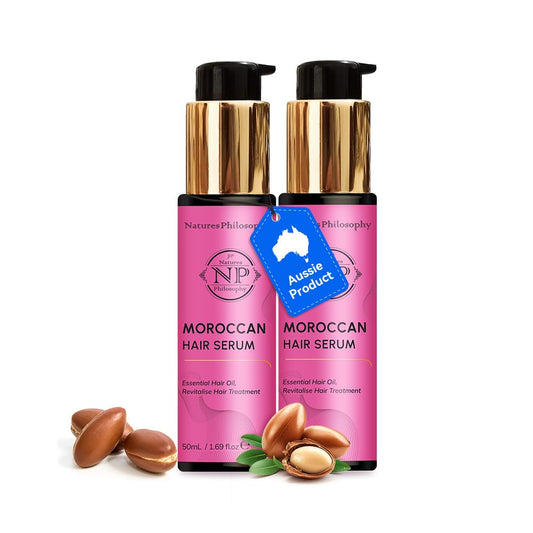 NP NATURES PHILOSOPHY Moroccan Oil Hair Products, Organic Moroccan Argan Oil Hair Serum, Anti-Frizz, Hydrating & Repairing Oil for Damaged Hair, Split Ends, Natural Shine for All Hair Types - 2 Pack
