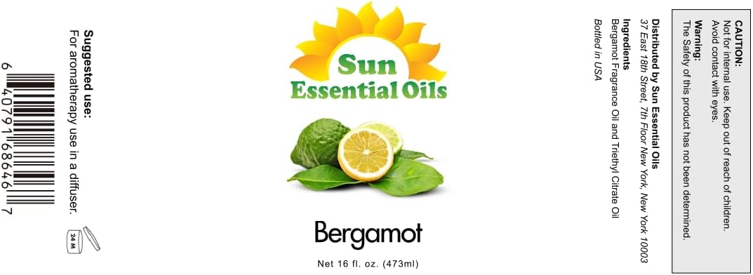 Sun Essential Oils Bergamot Essential Oil 16 oz Bulk for Skin, Hair, Aromatherapy, Soap & Diffuser