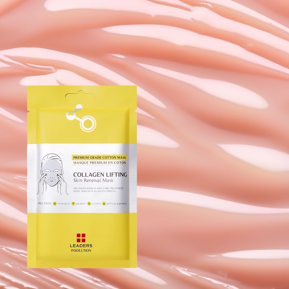 Leaders Insolution Collagen Lifting Skin Renewal Mask | Marine Collagen for Firmness and Elasticity Anti-Wrinkle, Sculpting Facial Sheet | Hydrating Serum for Smooth Skin (10 Sheets)